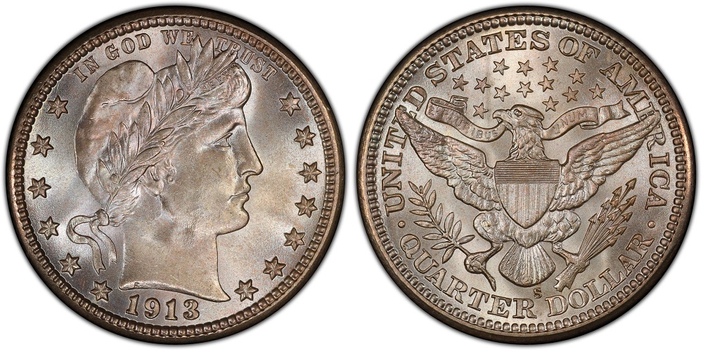 1913-S Barber dime repunched mint mark (RPM) close-up showing doubled S mint mark impression